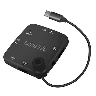 LogiLink Hub USB 2.0, 3 porty z czytnikiem kart OTG, USB Typ-C