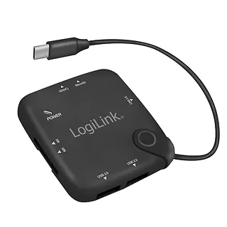 LogiLink Hub USB 2.0, 3 porty z czytnikiem kart OTG, USB Typ-C