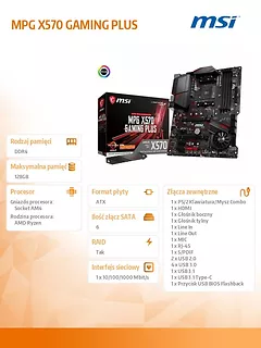 MSI Płyta główna X570 MPG GAMING PLUS AM4 4DDR4 HDMI/USB3.2 ATX