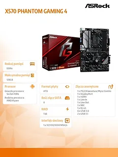 ASRock Płyta gł&oacute;wna X570 Phantom Gaming 4 AM4 4DDR4 HDMI/DP M.2 ATX