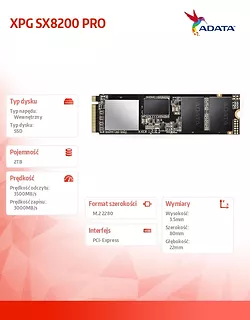 Adata Dysk SSD XPG SX8200 PRO 2TB PCIe 3x4 3.5/3 GB/s M.2
