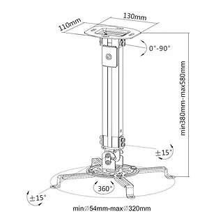 Ramię sufitowe do projektora 38-58cm, 13,5kg, srebrny