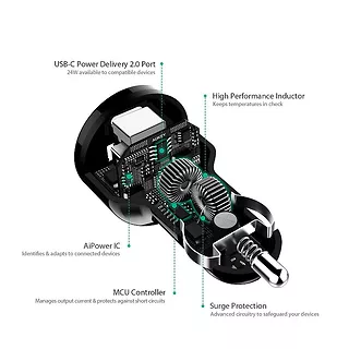 CC-Y7 ultraszybka ładowarka samochodowa 2xUSB Power Delivery 2.0 5.4A 36W