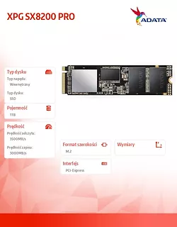 Adata Dysk XPG SX8200 PRO 1TB PCIe 3x4 3.4/2.8 GB/s M.2