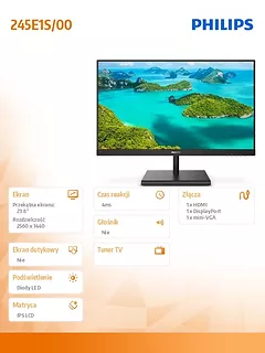 Philips Monitor 245E1S 23.8'' IPS HDMI DP FreeSync