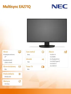 NEC Monitor Multisync EA271Q 27 WQHD Czarny