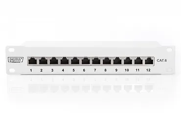 Digitus Patch panel 10 cali 12-port&oacute;w RJ-45 Kat.6 ekranowany 1U kompletny LSA, wspornik kablowy, szary