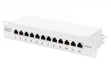 Digitus Patch panel 10 cali 12-port&oacute;w RJ-45 Kat.6 ekranowany 1U kompletny LSA, wspornik kablowy, szary