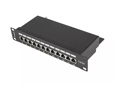 LANBERG Patch Panel 12 Port 1U 10 cali kat.5e ekranowany czarny