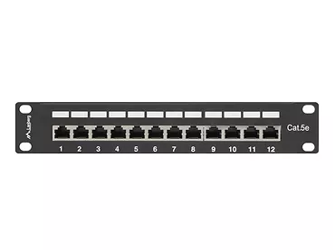 LANBERG Patch Panel 12 Port 1U 10 cali kat.5e ekranowany czarny