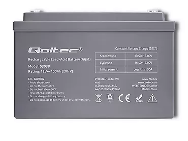 Qoltec Akumulator AGM | 12V | 100Ah | max.1200A żel