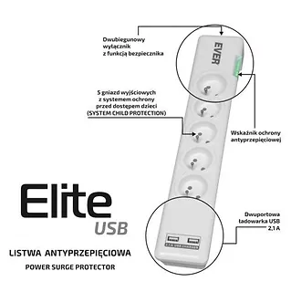 EVER Listwa antyprzepięciowa ELITE USB