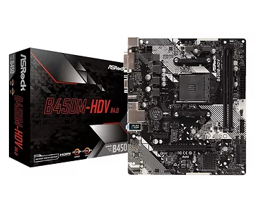 ASRock Płyta główna B450M-HDV R4.0 AM4 2DDR4 VGA/DVI/HDMI/M.2 uATX