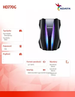 Adata Dysk twardy zewnętrzny HD770G 1TB USB3.2 czarny