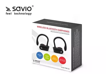 Elmak Słuchawki bezprzewodowe Savio TWS-03 Bluetooth 5.0 z mikrofonem, sportowe