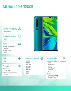 Smartfon Mi Note 10 DS. 6 /128GB - Zielony EU