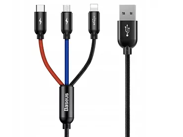 Kabel USB Baseus 3w1 USB-C / Lightning / Micro 3A 1,2m Czarny