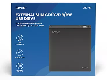 Zewnętrzna nagrywarka typu slim SAVIO AK-43  CD/DVD R/RW-USB