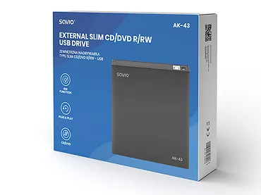 Zewnętrzna nagrywarka typu slim SAVIO AK-43  CD/DVD R/RW-USB