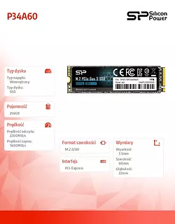 Silicon Power Dysk SSD A60 256GB M.2 PCIe 2200/1600 MB/s NVMe