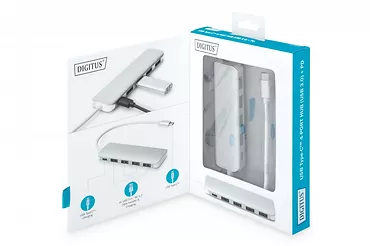 Digitus HUB/Koncentrator 4-portowy USB 3.0 SuperSpeed z Typ C Power Delivery, aluminium