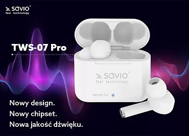 Elmak Słuchawki bezprzewodowe Savio TWS-07 PRO BT 5.0 z mikrofonem i power bankiem