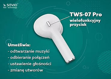 Elmak Słuchawki bezprzewodowe Savio TWS-07 PRO BT 5.0 z mikrofonem i power bankiem