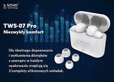 Elmak Słuchawki bezprzewodowe Savio TWS-07 PRO BT 5.0 z mikrofonem i power bankiem