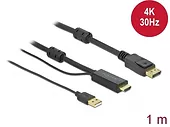 Delock Kabel HDMI(M) -> DISPLAYPORT(M) 4K 1M ZASILANY USB A(M) CZARNY