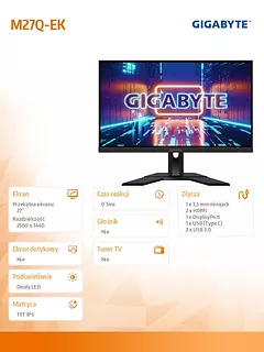 Gigabyte Monitor 27 cali M27Q GAMING 0,5ms/1MLN:1/WQHD/HDMI