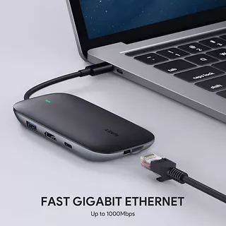 CB-C71 aluminiowy HUB USB-C | 8w1 | RJ45 Ethernet 10/100/1000Mbps | 3xUSB 3.1 | HDMI 4k@30Hz | SD i microSD | USB-C Power Delivery 100W