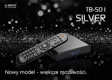 Elmak Odtwarzacz multimedialny SAVIO TB-S01 Smart TV Box Silver, 2/16GB, 8K, Android 9.0 Pie, USB 3.0, Wi-Fi, lan 100mbps