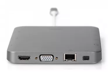 Digitus Stacja dokująca USB Typ C, 11 portów, funkcja Dual Monitor, 4K 30Hz, PD 2.0 HQ aluminiowa