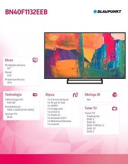 Blaupunkt Telewizor LED 40 cali BN40F1132EEB FHD