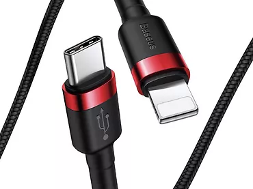 Kabel USB-C do Lightning Baseus Cafule, PD, 18W, 1m (czarno-czerwony)