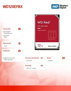 Western Digital Dysk WD Red Plus 12TB 3,5 cala CMR 256MB/5400RPM Class