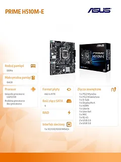 Asus Płyta gł&oacute;wna PRIME H510M-E s1200 2DDR4 HDMI/DP M.2 mATX