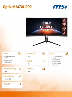 MSI Monitor Optix MAG301CR2 29.5 cali Curve/LED/WFHD/Non-T/200Hz/Czarny