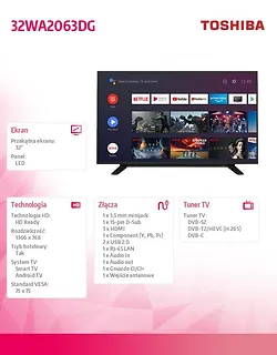 Toshiba Telewizor  LED 32 cale 32WA2063DG