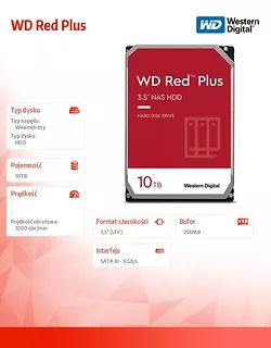 Western Digital Dysk HDD Red Plus 10TB 3,5'' CMR 256MB/7200RPM Class