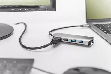 Digitus Stacja dokująca USB Typ C 8 portów Dual Monitor portów 4K 30Hz PD 3.0 RJ45 SD microSD HQ aluminiowa