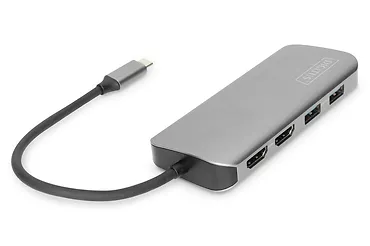 Digitus Stacja dokująca USB Typ C 8 portów Dual Monitor portów 4K 30Hz PD 3.0 RJ45 SD microSD HQ aluminiowa