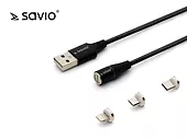 Elmak Kabel Magnetyczny USB - USB Typ C, Micro i Lightning 2m SAVIO CL-155 Czarny