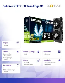 ZOTAC Karta graficzna GeForce RTX 3060 Twin Edge OC 12GB GDDR6 256bit LHR 3DP/HDMI