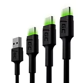 Green Cell Kabel 3x GC Ray USB - USB-C 30/120/200 cm, LED