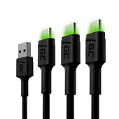Green Cell Kabel zestaw 3x GC Ray USB - USB-C 120 cm, LED