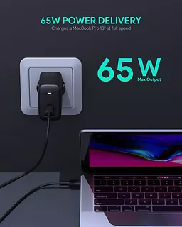 AUKEY PA-B3 Omnia GaN ładowarka sieciowa 2xUSB Power Delivery (1xUSB A+1xUSB C) 65W 5.4A