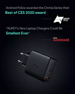 AUKEY PA-B3 Omnia GaN ładowarka sieciowa 2xUSB Power Delivery (1xUSB A+1xUSB C) 65W 5.4A