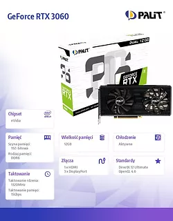 Palit Karta graficzna RTX 3060 Dual 12GB GDDR6 192bit 3DP/HDMI