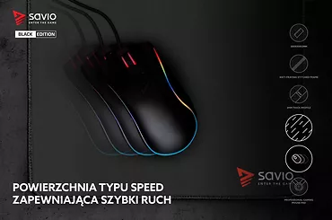 Elmak Podkładka pod mysz gaming SAVIO Black Edition Turbo Dynamic S 250x250x2mm, obszyta